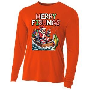 Merry Fishmas Santa Fishing Lovers Funny Fisherman Christmas Cooling Performance Long Sleeve Crew