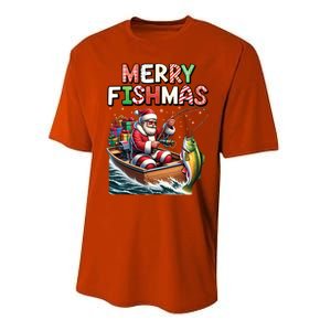 Merry Fishmas Santa Fishing Lovers Funny Fisherman Christmas Performance Sprint T-Shirt