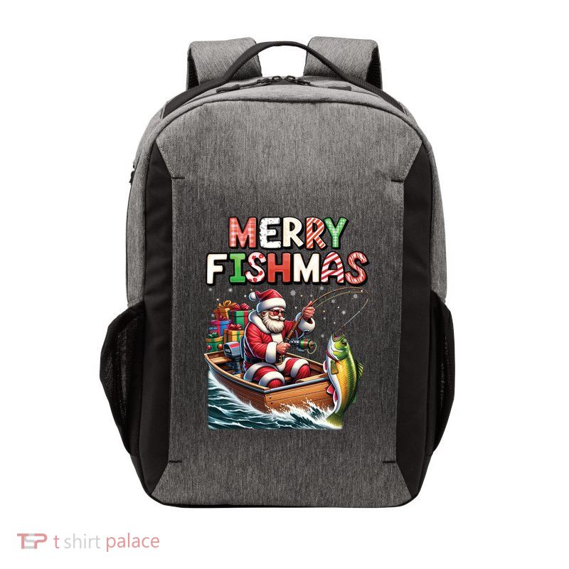 Merry Fishmas Santa Fishing Lovers Funny Fisherman Christmas Vector Backpack