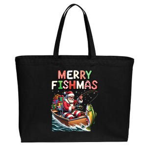 Merry Fishmas Santa Fishing Lovers Funny Fisherman Christmas Cotton Canvas Jumbo Tote