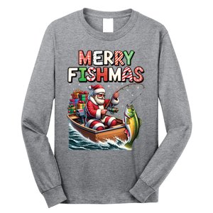 Merry Fishmas Santa Fishing Lovers Funny Fisherman Christmas Long Sleeve Shirt