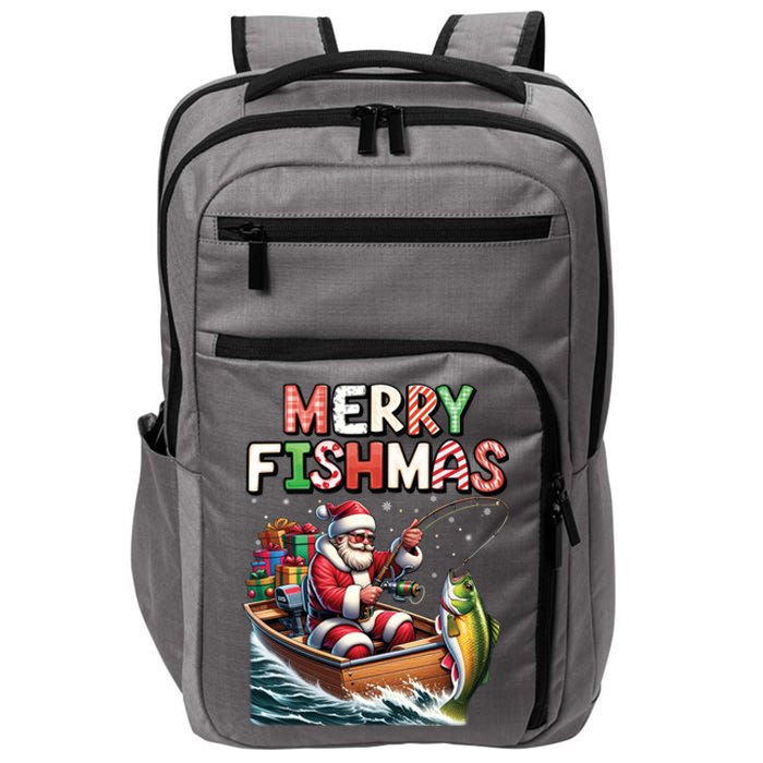 Merry Fishmas Santa Fishing Lovers Funny Fisherman Christmas Impact Tech Backpack