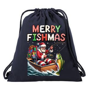 Merry Fishmas Santa Fishing Lovers Funny Fisherman Christmas Drawstring Bag