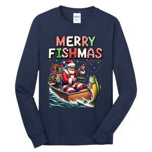 Merry Fishmas Santa Fishing Lovers Funny Fisherman Christmas Tall Long Sleeve T-Shirt