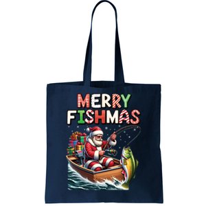 Merry Fishmas Santa Fishing Lovers Funny Fisherman Christmas Tote Bag