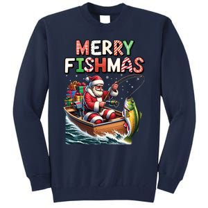 Merry Fishmas Santa Fishing Lovers Funny Fisherman Christmas Tall Sweatshirt