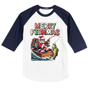 Merry Fishmas Santa Fishing Lovers Funny Fisherman Christmas Baseball Sleeve Shirt