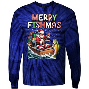 Merry Fishmas Santa Fishing Lovers Funny Fisherman Christmas Tie-Dye Long Sleeve Shirt