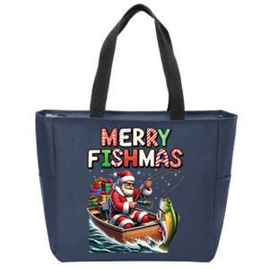 Merry Fishmas Santa Fishing Lovers Funny Fisherman Christmas Zip Tote Bag