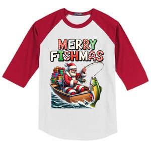 Merry Fishmas Santa Fishing Lovers Funny Fisherman Christmas Kids Colorblock Raglan Jersey