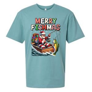 Merry Fishmas Santa Fishing Lovers Funny Fisherman Christmas Sueded Cloud Jersey T-Shirt