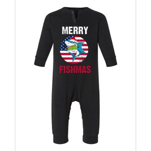 Merry Fishmas Shark America Christmas Infant Fleece One Piece