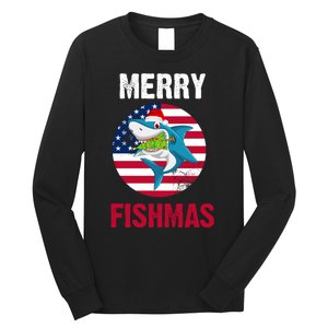 Merry Fishmas Shark America Christmas Long Sleeve Shirt