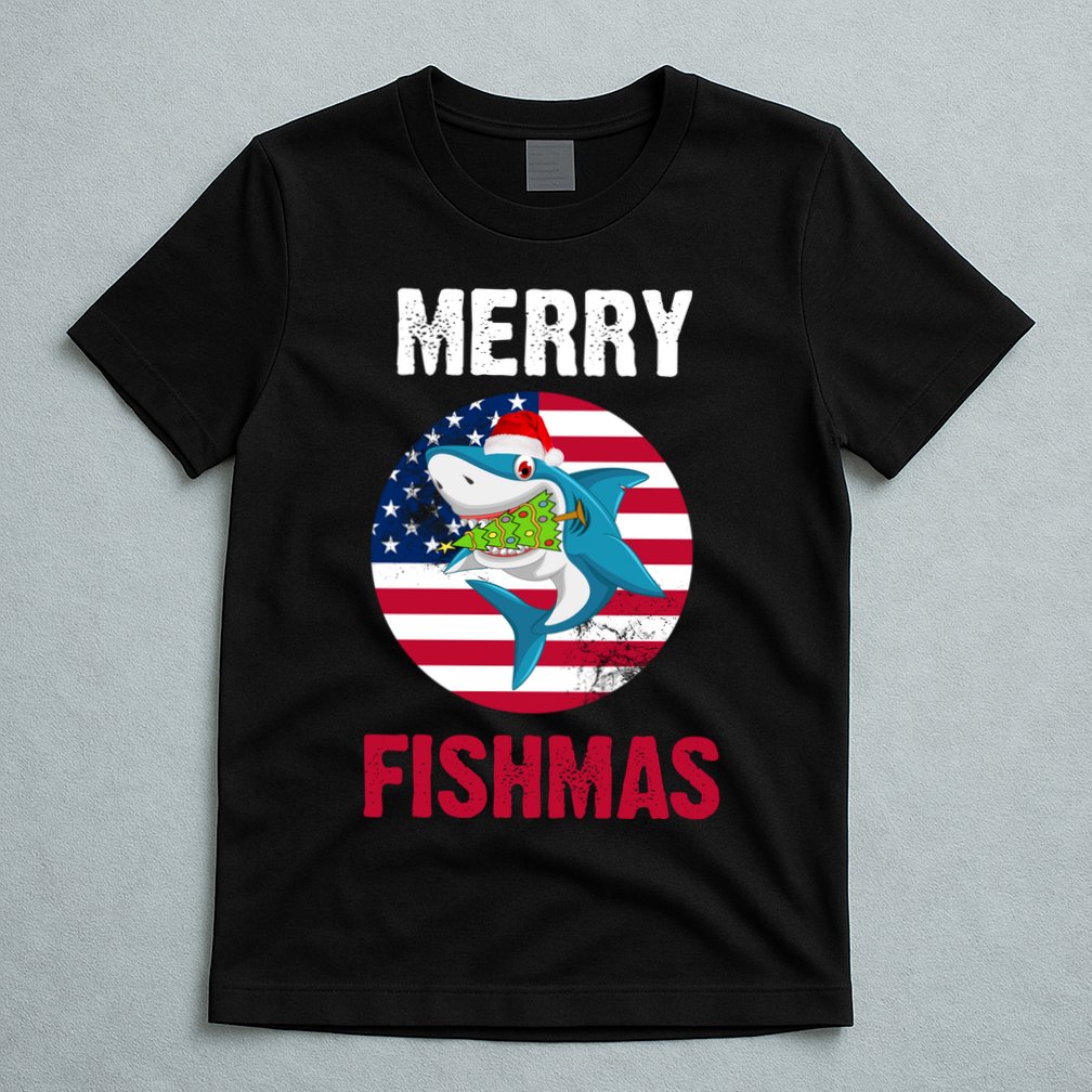 Merry Fishmas Shark America Christmas T-Shirt