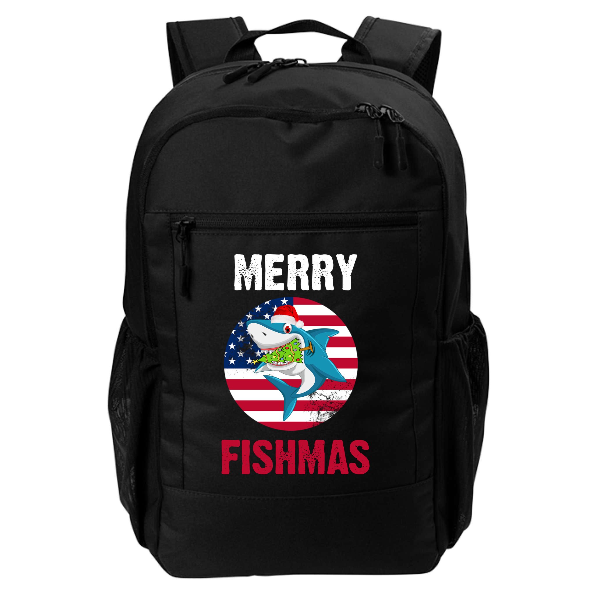 Merry Fishmas Shark America Christmas Backpack