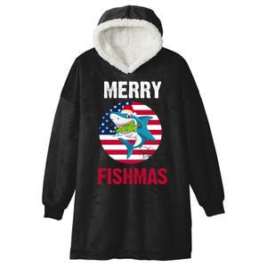 Merry Fishmas Shark America Christmas Hooded Wearable Blanket