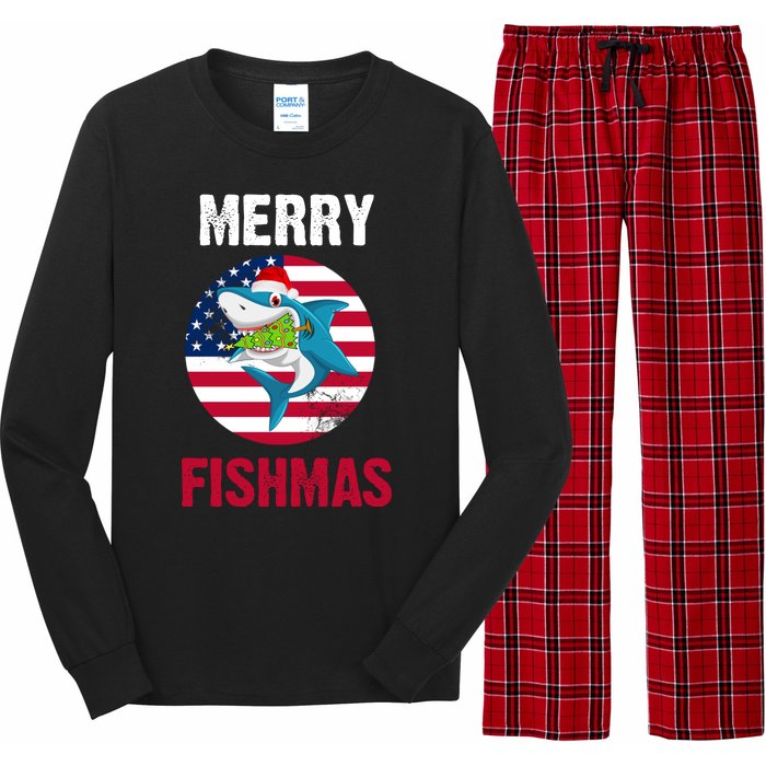 Merry Fishmas Shark America Christmas Long Sleeve Pajama Set