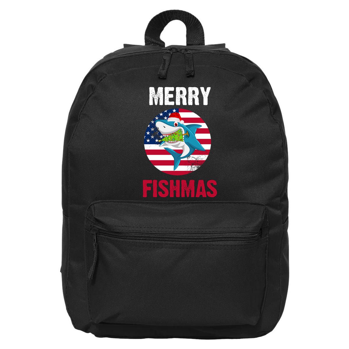 Merry Fishmas Shark America Christmas 16 in Basic Backpack