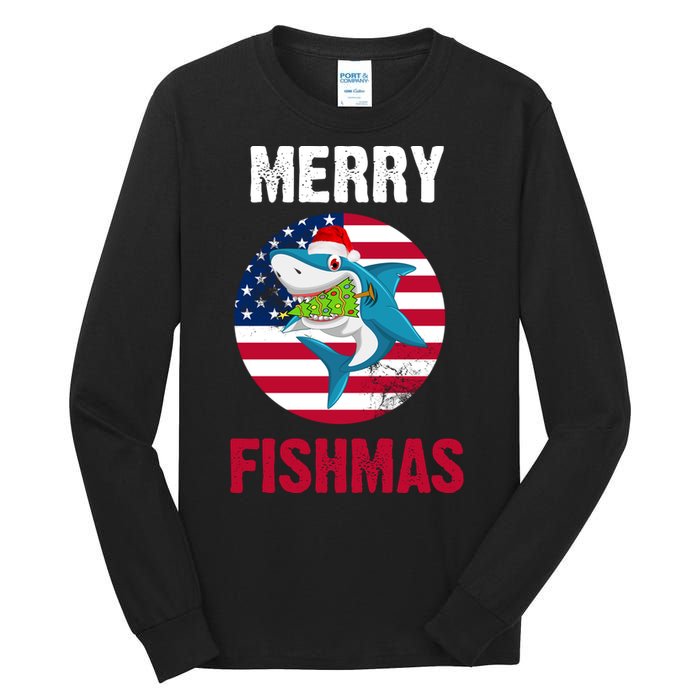 Merry Fishmas Shark America Christmas Tall Long Sleeve T-Shirt