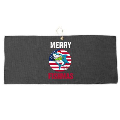 Merry Fishmas Shark America Christmas Large Microfiber Waffle Golf Towel