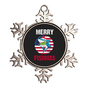 Merry Fishmas Shark America Christmas Metallic Star Ornament