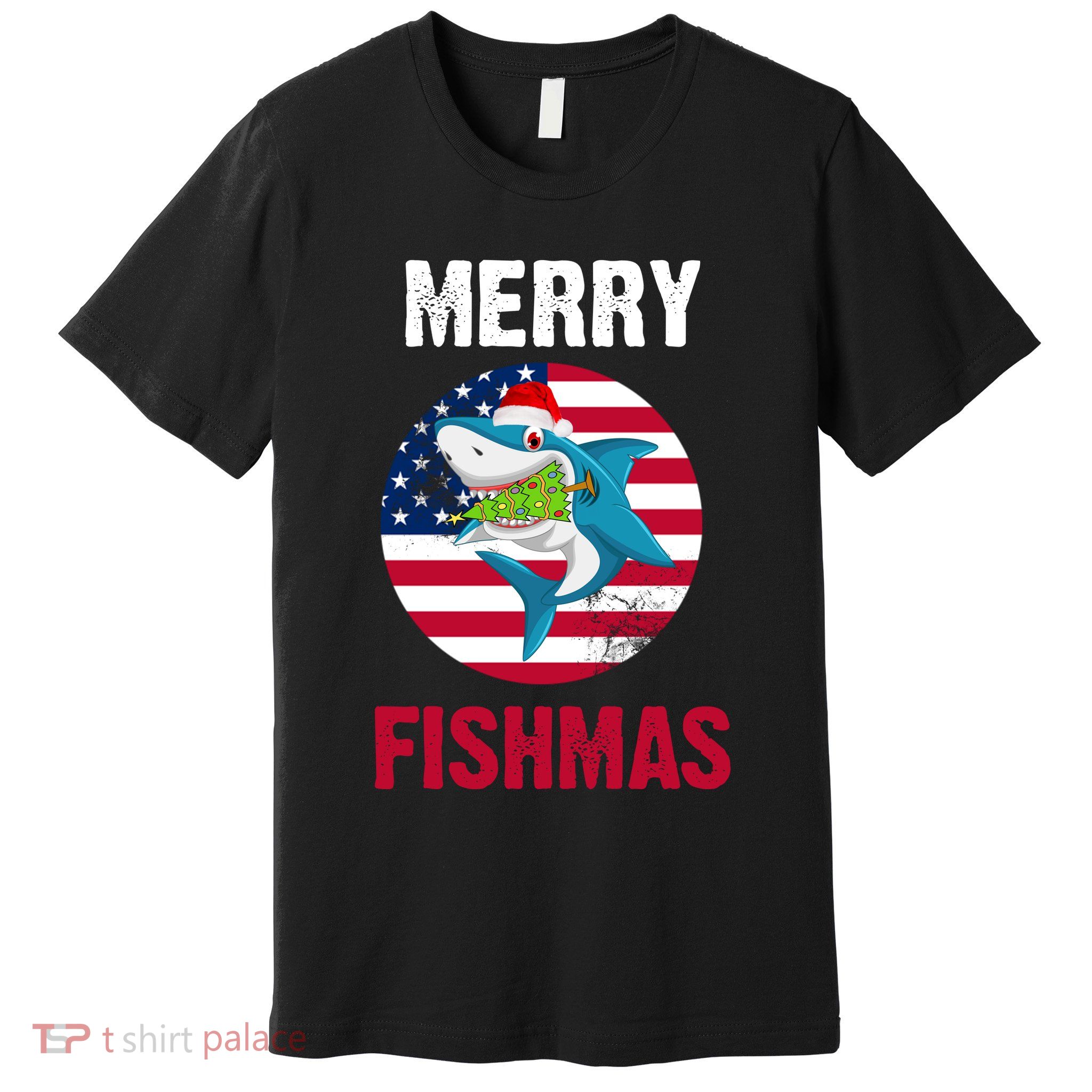 Merry Fishmas Shark America Christmas Premium T-Shirt