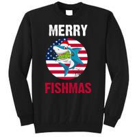 Merry Fishmas Shark America Christmas Tall Sweatshirt