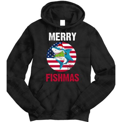 Merry Fishmas Shark America Christmas Tie Dye Hoodie