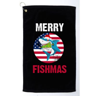 Merry Fishmas Shark America Christmas Platinum Collection Golf Towel