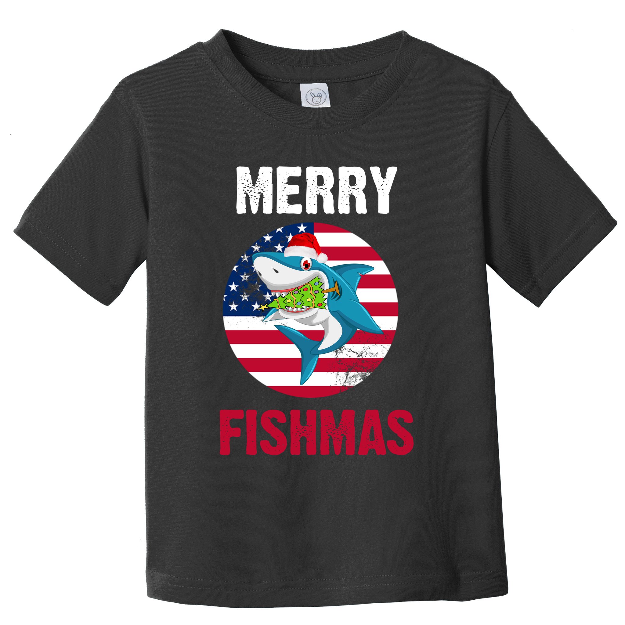 Merry Fishmas Shark America Christmas Toddler T-Shirt