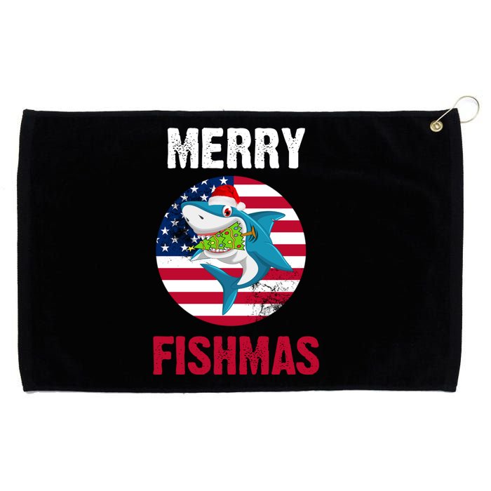 Merry Fishmas Shark America Christmas Grommeted Golf Towel