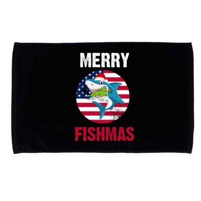 Merry Fishmas Shark America Christmas Microfiber Hand Towel