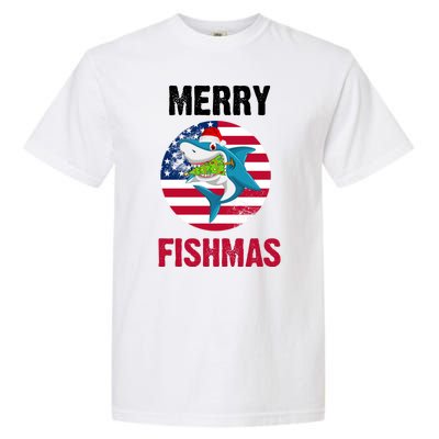 Merry Fishmas Shark America Christmas Garment-Dyed Heavyweight T-Shirt