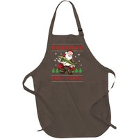 Merry Fishmas Santa Fishing Ugly Christmas Sweater Style Full-Length Apron With Pockets