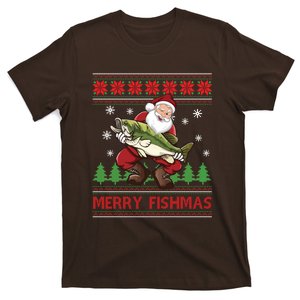 Merry Fishmas Santa Fishing Ugly Christmas Sweater Style T-Shirt