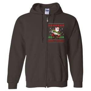 Merry Fishmas Santa Fishing Ugly Christmas Sweater Style Full Zip Hoodie