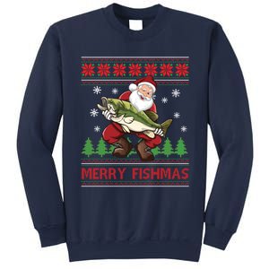 Merry Fishmas Santa Fishing Ugly Christmas Sweater Style Sweatshirt