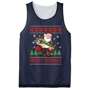 Merry Fishmas Santa Fishing Ugly Christmas Sweater Style Mesh Reversible Basketball Jersey Tank