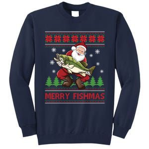 Merry Fishmas Santa Fishing Ugly Christmas Sweater Style Tall Sweatshirt