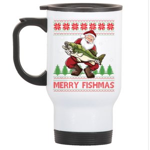 Merry Fishmas Santa Fishing Ugly Christmas Sweater Style Stainless Steel Travel Mug