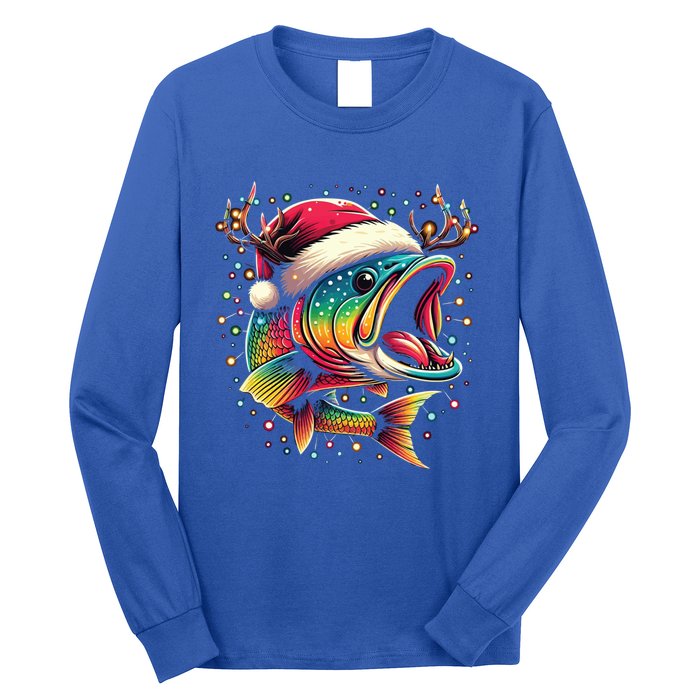 Merry Fishmas Santa Fishing Lovers Funny Fisher Christmas Cute Gift Long Sleeve Shirt