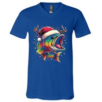 Merry Fishmas Santa Fishing Lovers Funny Fisher Christmas Cute Gift V-Neck T-Shirt