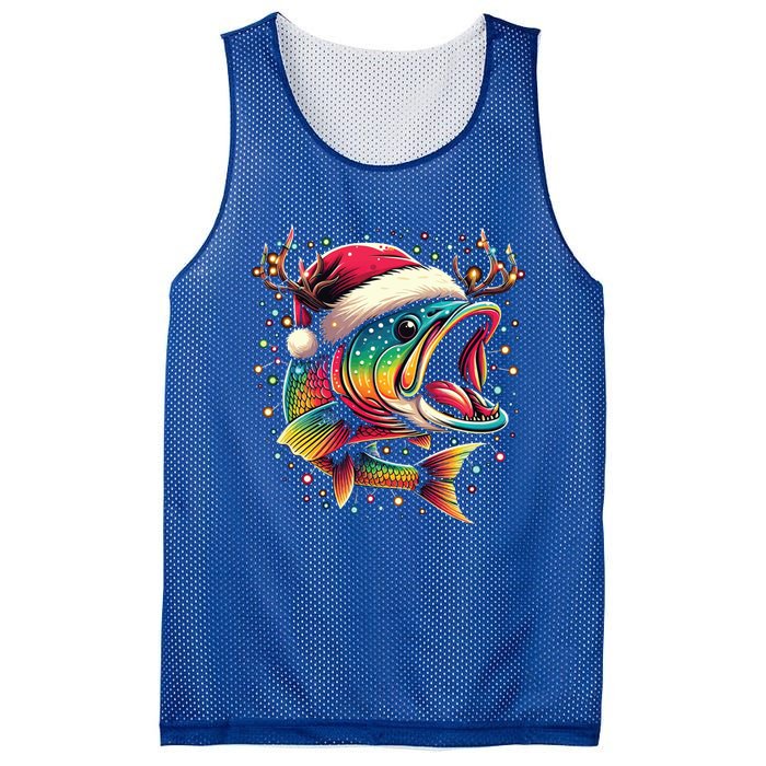 Merry Fishmas Santa Fishing Lovers Funny Fisher Christmas Cute Gift Mesh Reversible Basketball Jersey Tank