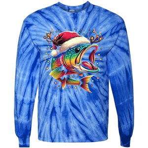 Merry Fishmas Santa Fishing Lovers Funny Fisher Christmas Cute Gift Tie-Dye Long Sleeve Shirt