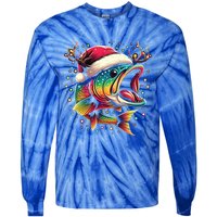 Merry Fishmas Santa Fishing Lovers Funny Fisher Christmas Cute Gift Tie-Dye Long Sleeve Shirt