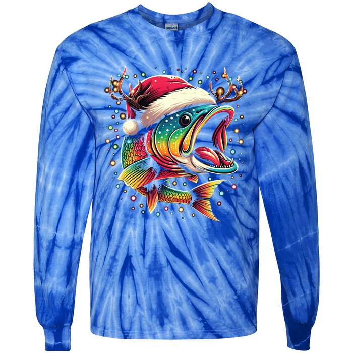 Merry Fishmas Santa Fishing Lovers Funny Fisher Christmas Cute Gift Tie-Dye Long Sleeve Shirt