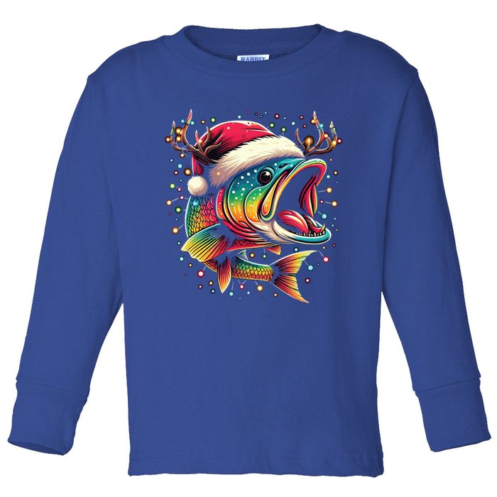 Merry Fishmas Santa Fishing Lovers Funny Fisher Christmas Cute Gift Toddler Long Sleeve Shirt