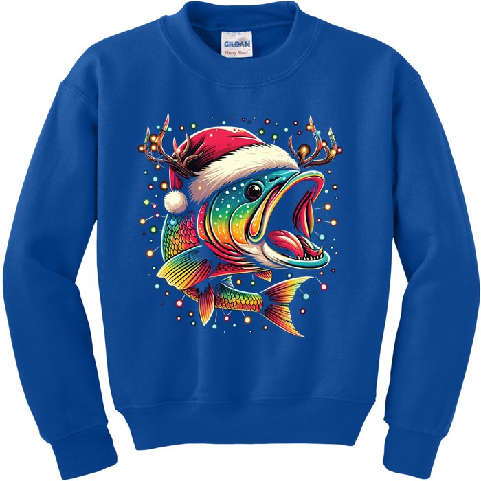 Merry Fishmas Santa Fishing Lovers Funny Fisher Christmas Cute Gift Kids Sweatshirt