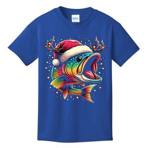 Merry Fishmas Santa Fishing Lovers Funny Fisher Christmas Cute Gift Kids T-Shirt