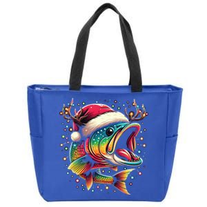 Merry Fishmas Santa Fishing Lovers Funny Fisher Christmas Cute Gift Zip Tote Bag